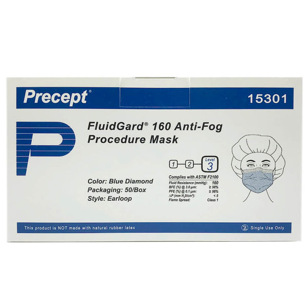    Precept Fluidgard 160 Anti-Fog Procedure Mask front of box