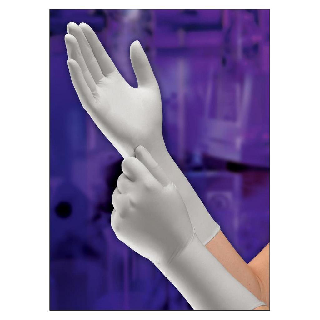 KIMTECH PURE* G5 STERLING* Nitrile Gloves; Textured Fingertips, Comfortable Fit, Powder-free, Superior Glove Strength Versus Competitive Gloves, Non-sterile Excellent Dexterity and Tactile Sensitivity, Ambidextrous With High Tack/GripBeaded Cuff Available in 12” length, Natural rubber latex-free Static dissipative in use 4.0 mil thickness, Non-sterile.